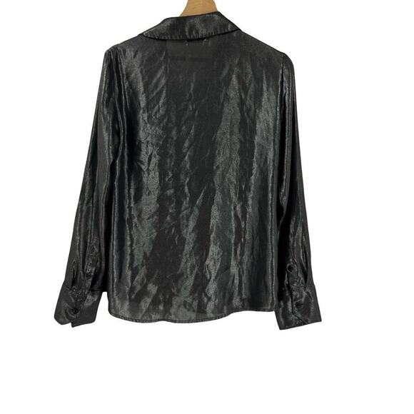 Reformation Silver Metallic Relaxed Button Down Shirt Sz XS - Picture 3 of 5